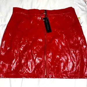 Red leather skirt